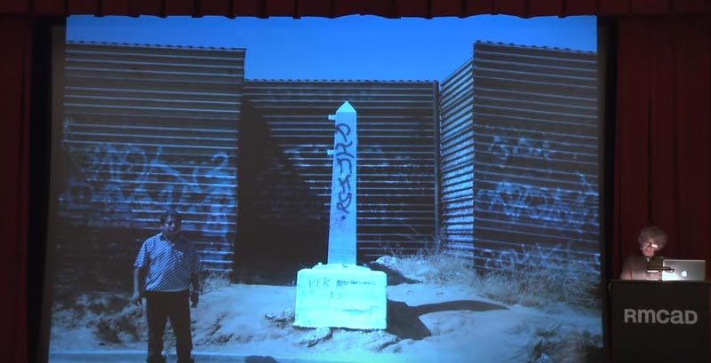 LUCY LIPPARD lecture graphic showing defaced monument