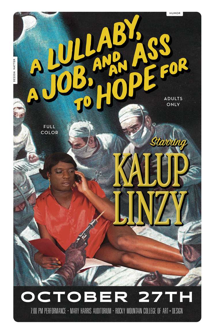 performance poster for A lullaby, a job, and an ass to hope for
