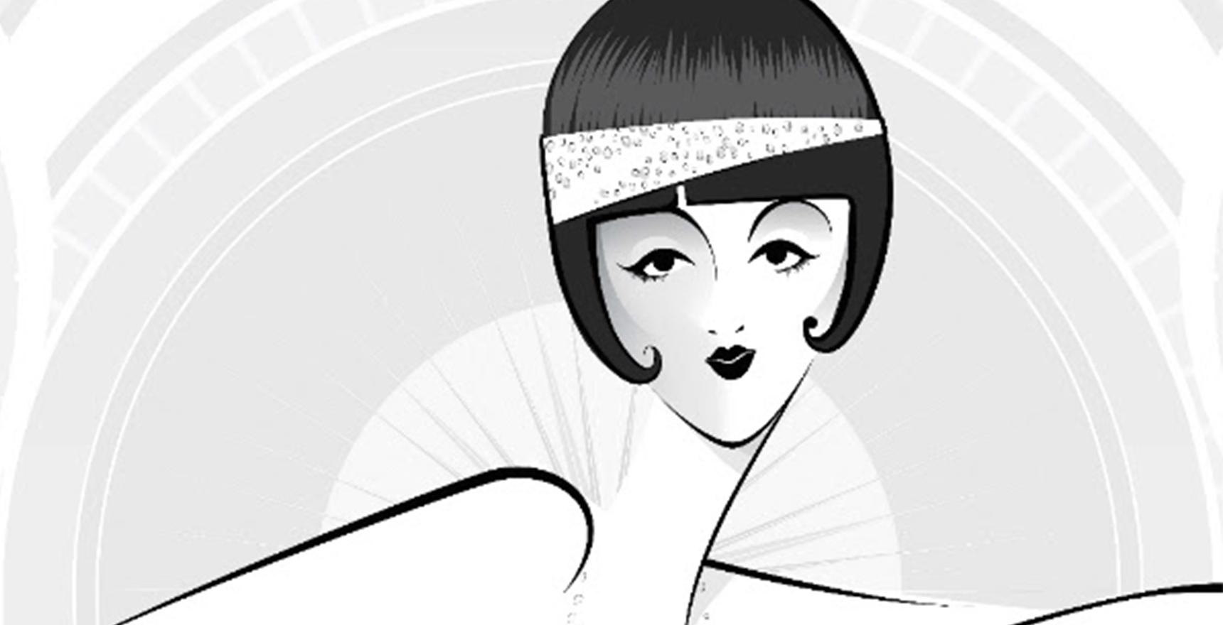 drawing of a flapper girl with headband