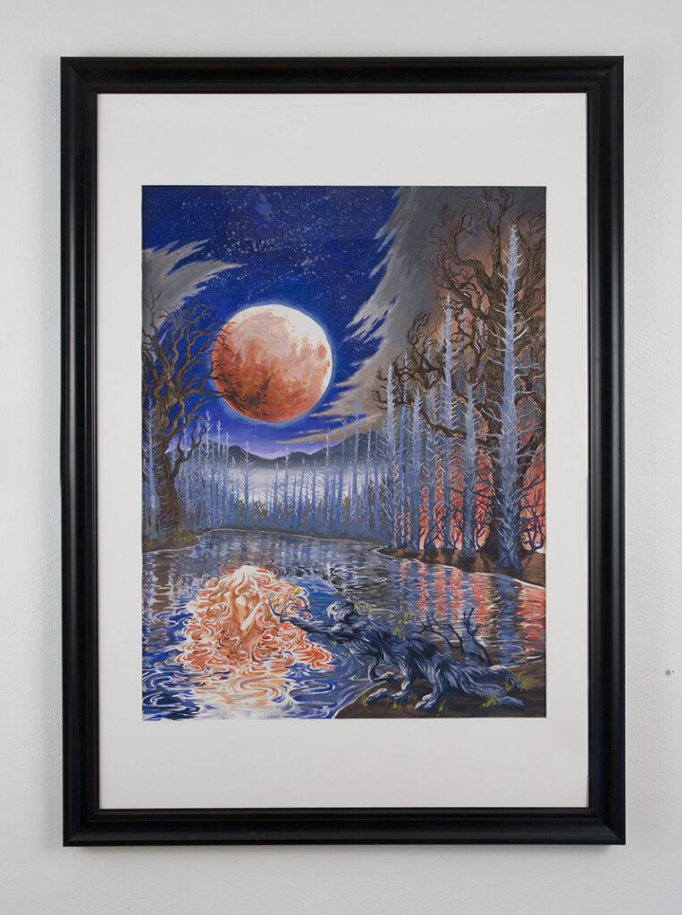 painting of a moonlit forest landscape