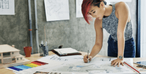 Woman doing interior design work