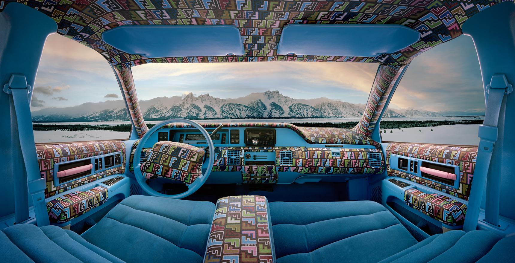 eccentric fabric print vehicle interior