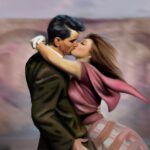 Pastel couple kissing passionately
