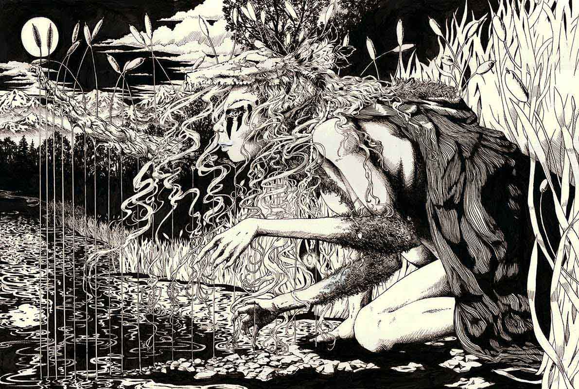 Illustration of woman in the woods