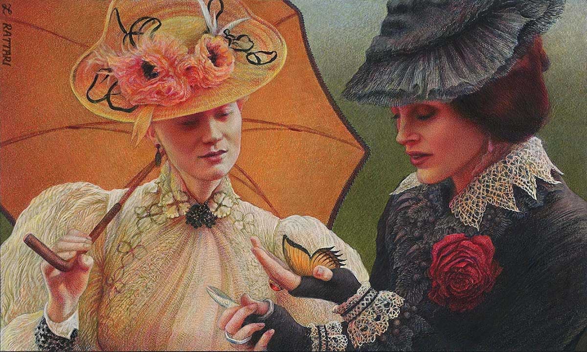 Illustration of two people with umbrella