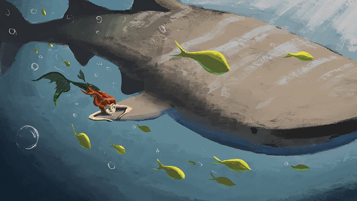 Illustration of whale and mermaid