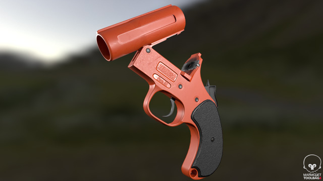 A flare gun in the reloading position