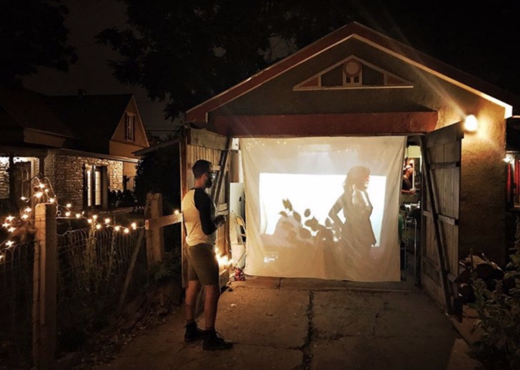 Artwork projected on a garage