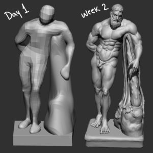 "Farnese Hercules" project progression by Michelle Montano.